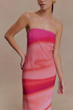 Amaya Strapless Chiffon Maxi Dress Pink Sunset Print