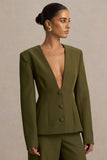 Rosalina Olive Extreme Plunge Neck Tailored Blazer