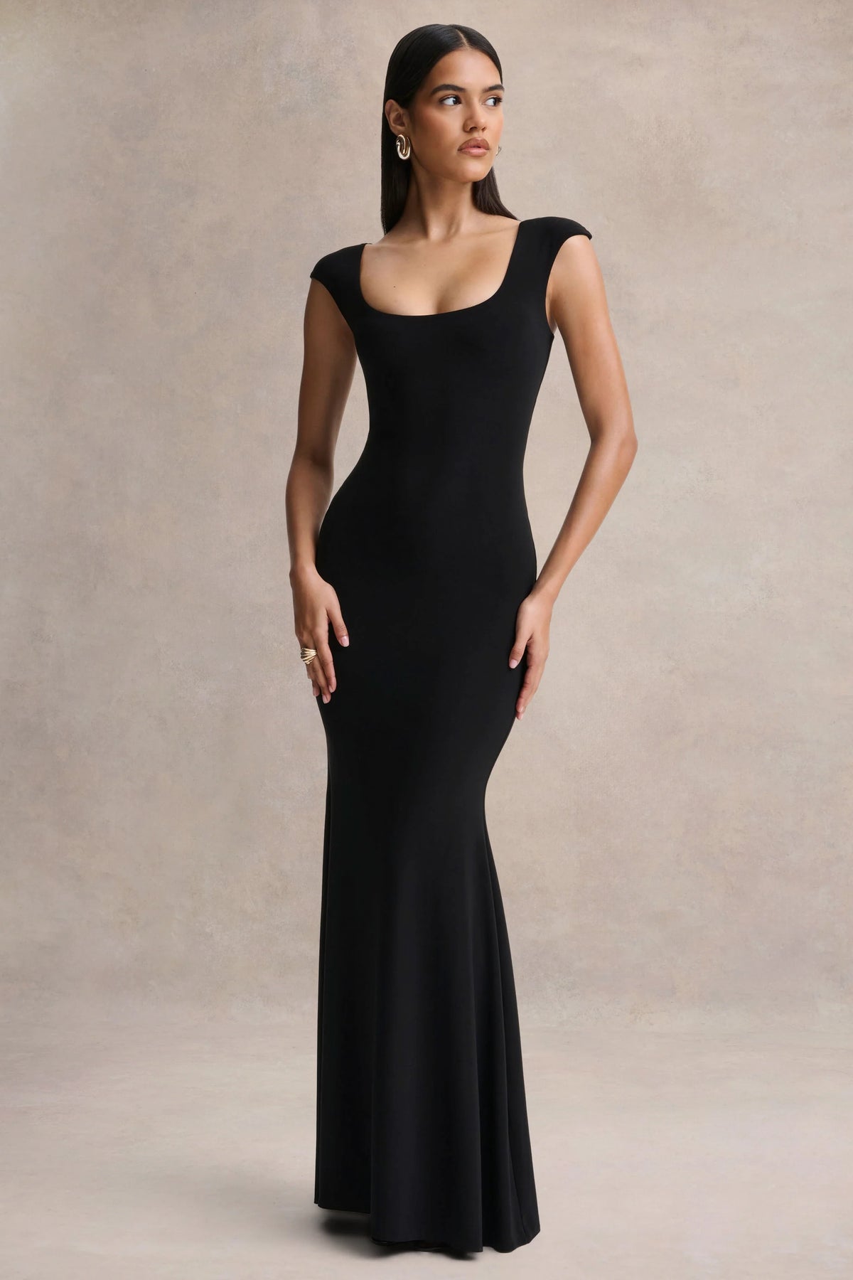 Piper Black Square Neck Maxi Dress With Cap Sleeves