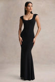 Piper Black Square Neck Maxi Dress With Cap Sleeves