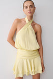 Poppy Satin Halter Mini Dress Lemon