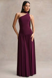 Freesia Plum Asymmetric Neck Maxi Dress With Scarf Detail