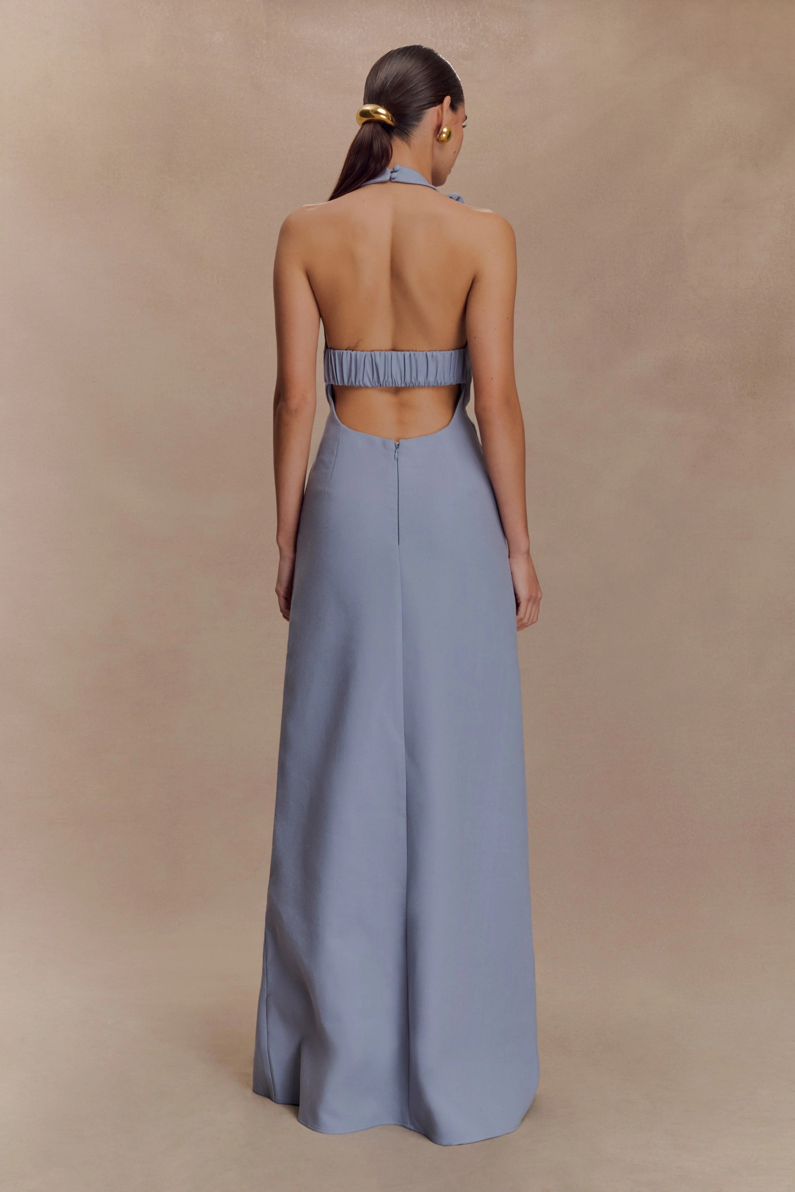 Carolyn Linen Bubble Maxi Dress Misty Blue