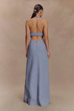 Carolyn Linen Bubble Maxi Dress Misty Blue