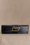 Jessica Faux Leather Crocodile Clutch Black