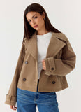 Evan Faux Suede Short Trench Jacket Tan