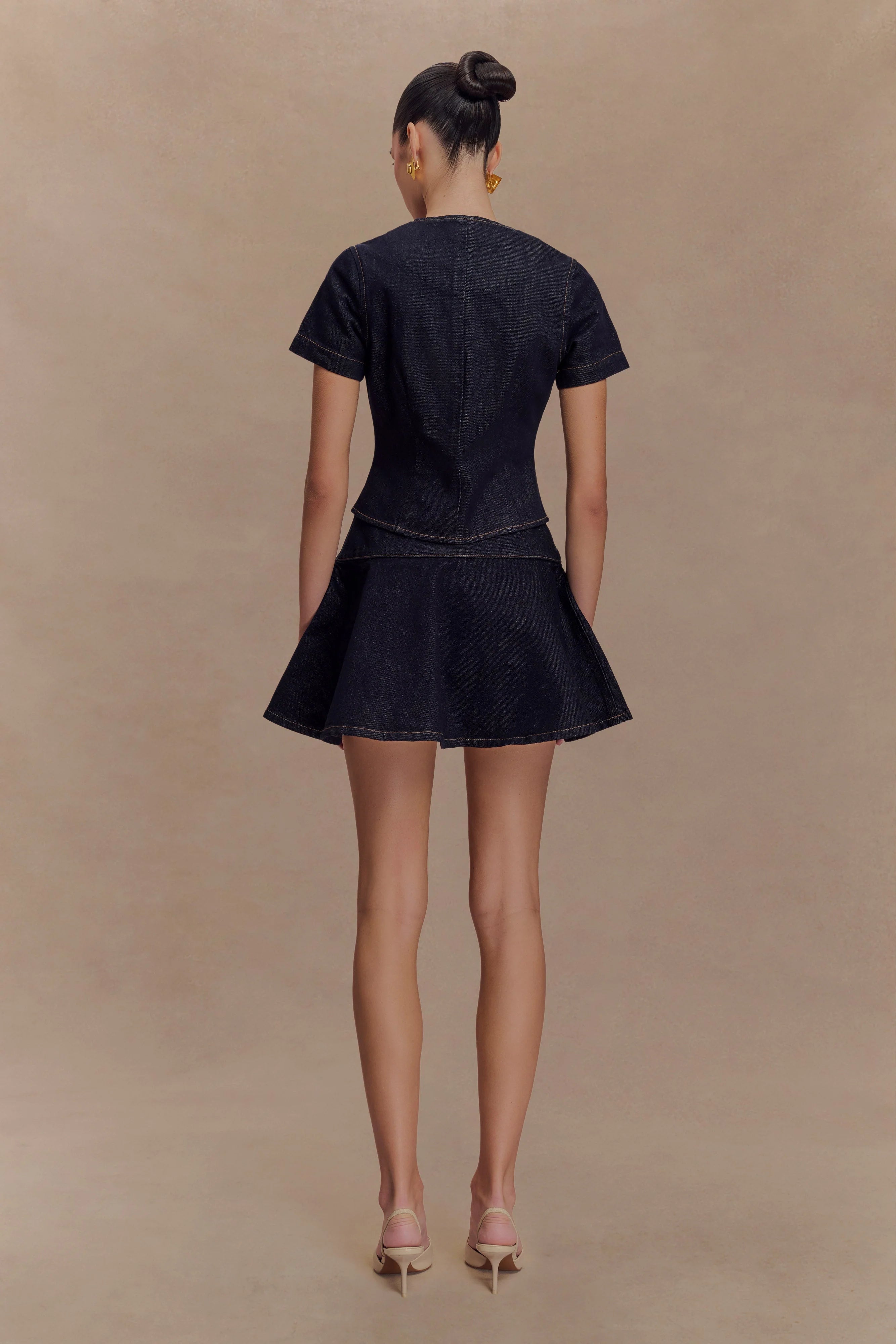 Bethany Short Sleeve Buttoned Denim Top Washed Indigo Blue