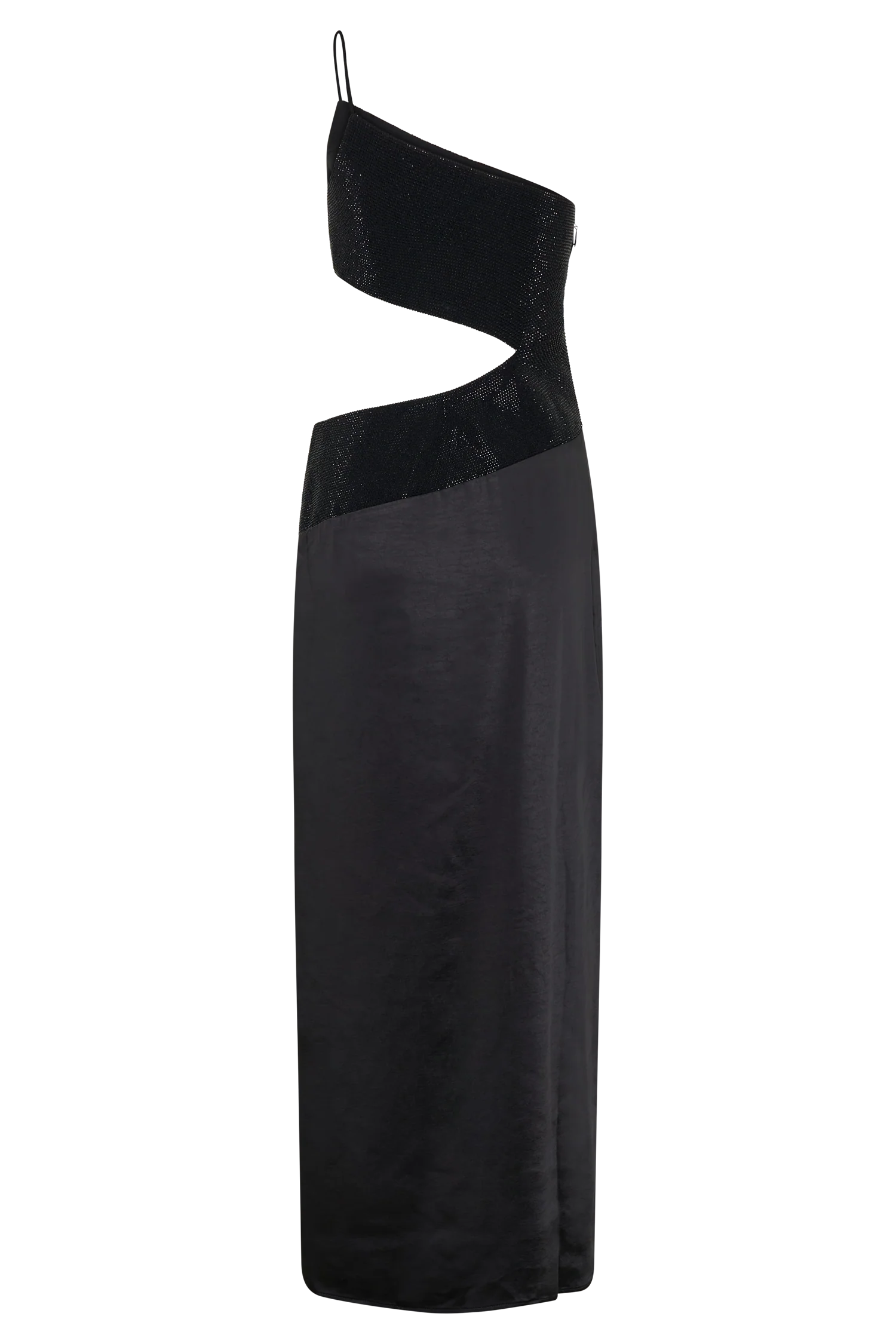 Athena One Shoulder Diamante Maxi Dress Black