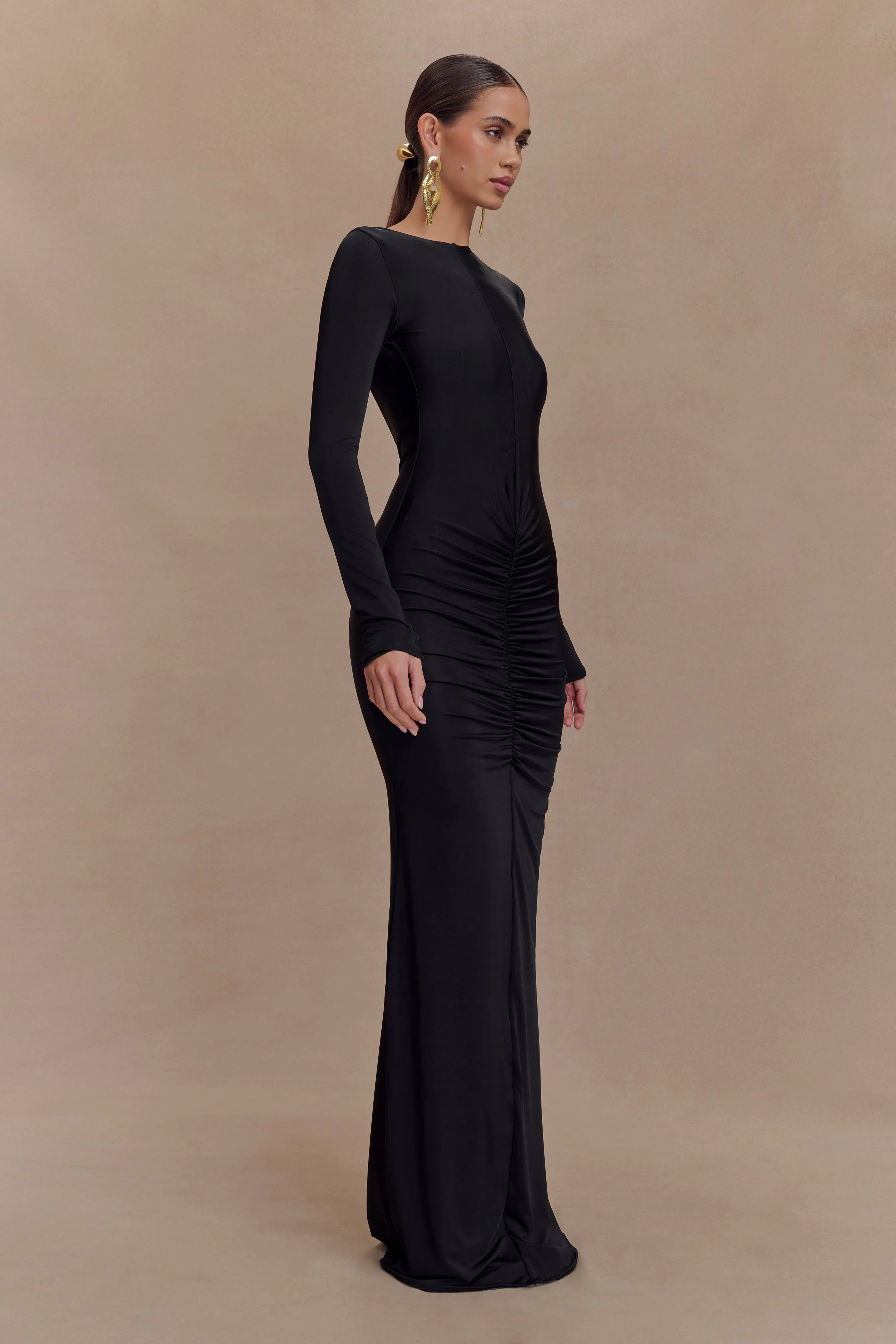 Louisa Long Sleeve Slinky Maxi Dress Black
