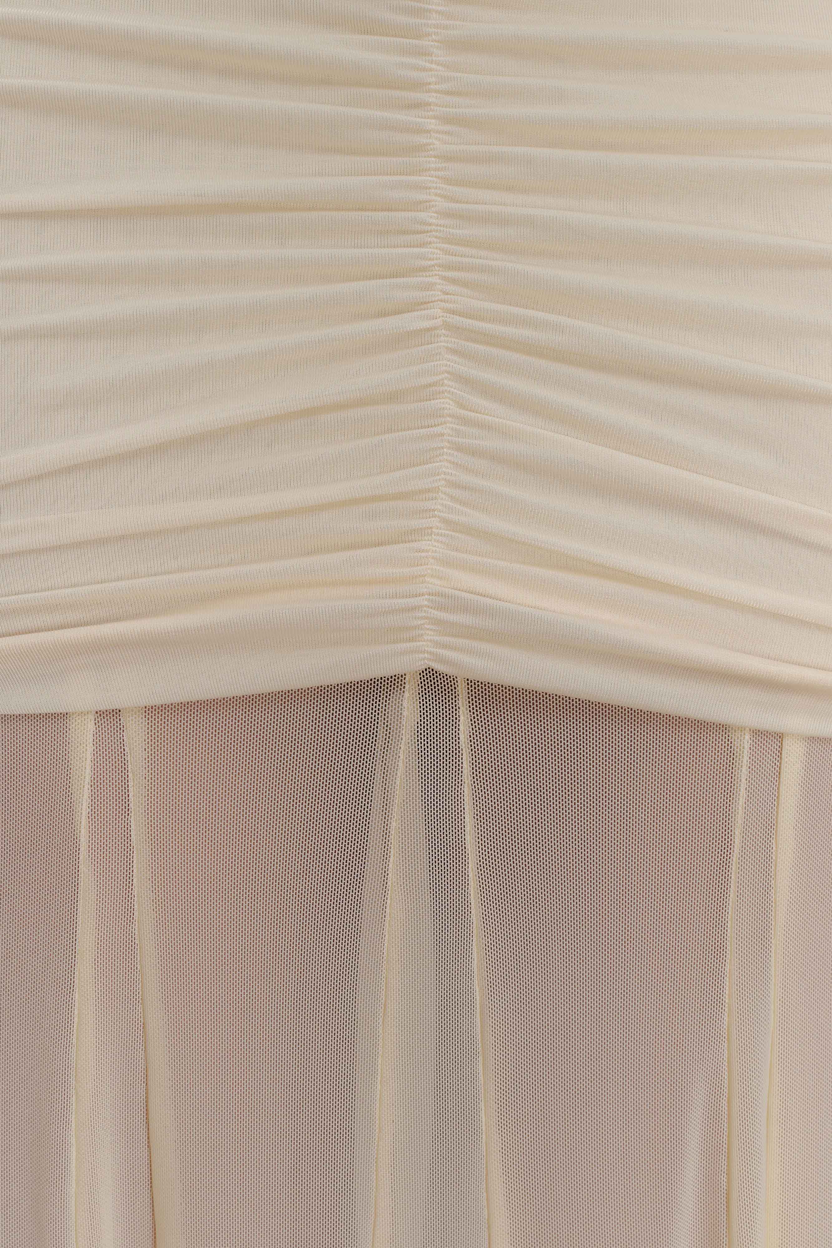 Caspian Slinky And Mesh Off Shoulder Maxi Dress Ivory