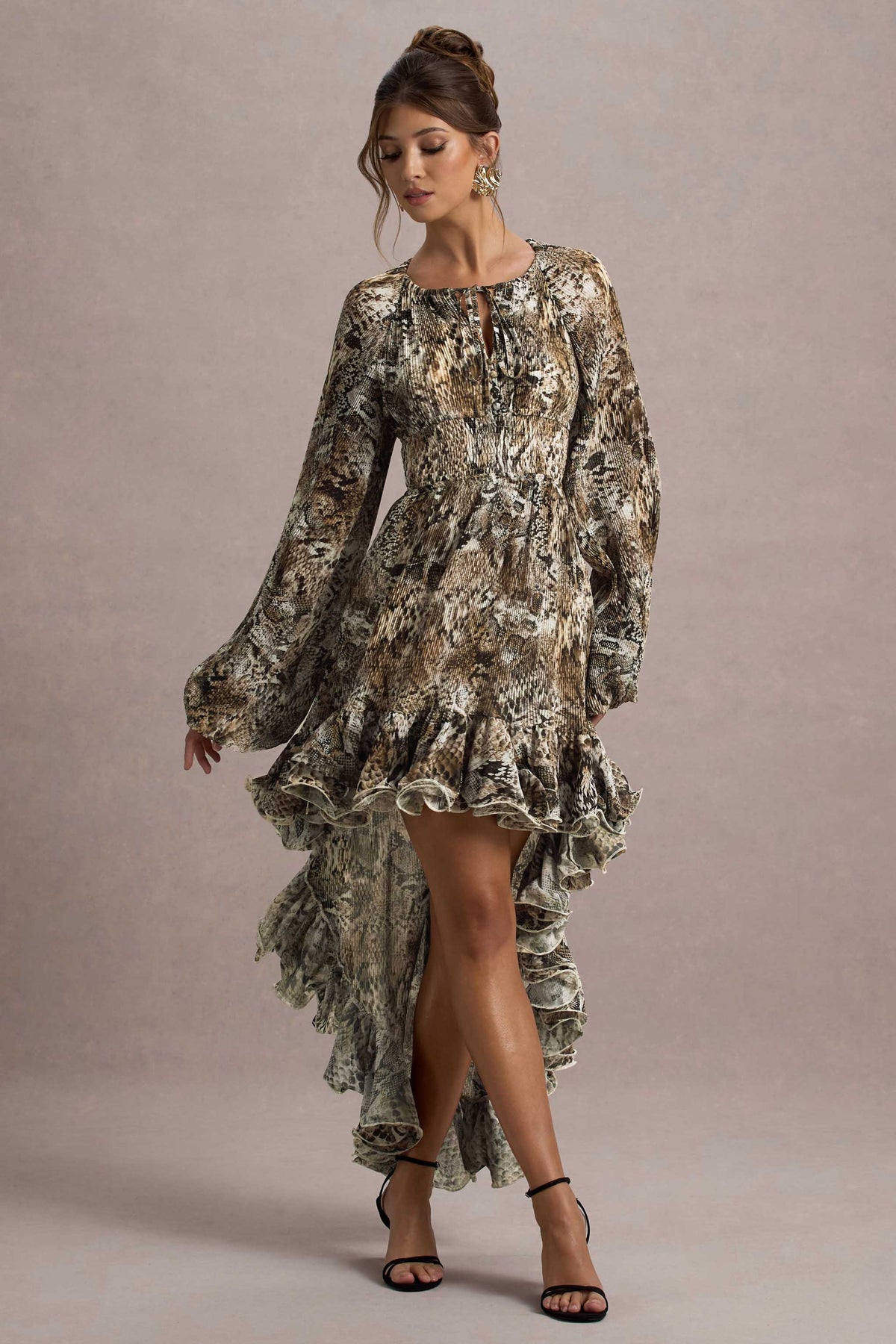 Namir Snake Print High Low Chiffon Maxi Dress