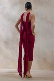 Rosaria Burgundy Lace Bandeau Midi Dress With Scarf Detail