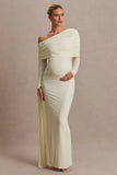 Cyra Cream Asymmetric Neck Maternity Maxi Dress With Sash