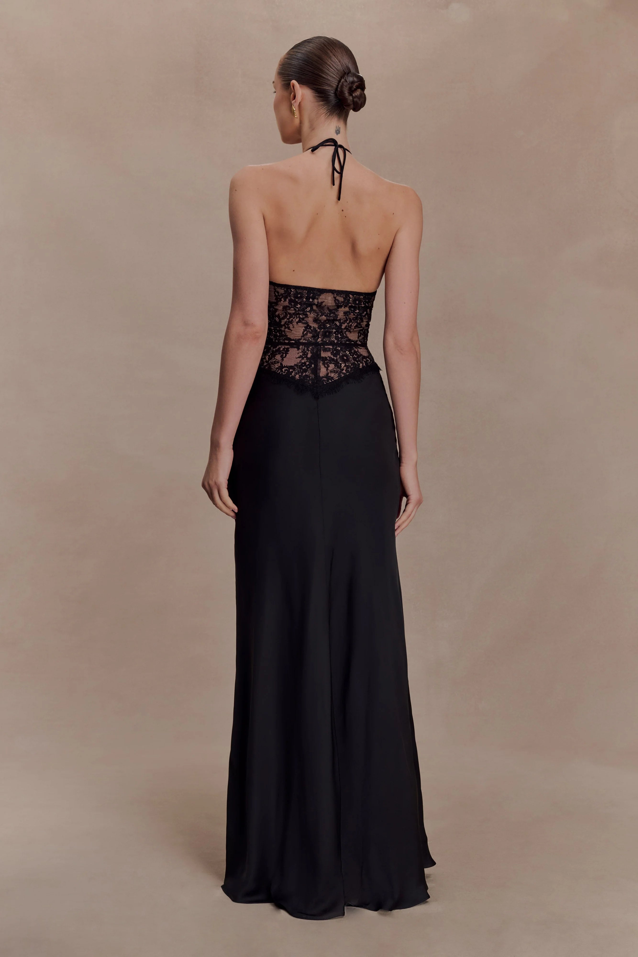 Sascha Lace And Satin Halter Maxi Dress Black