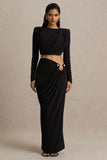 Avaline Black Wrap Maxi Skirt With Ruched Detailing