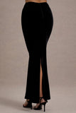 Alize Black Velvet Split Maxi Skirt