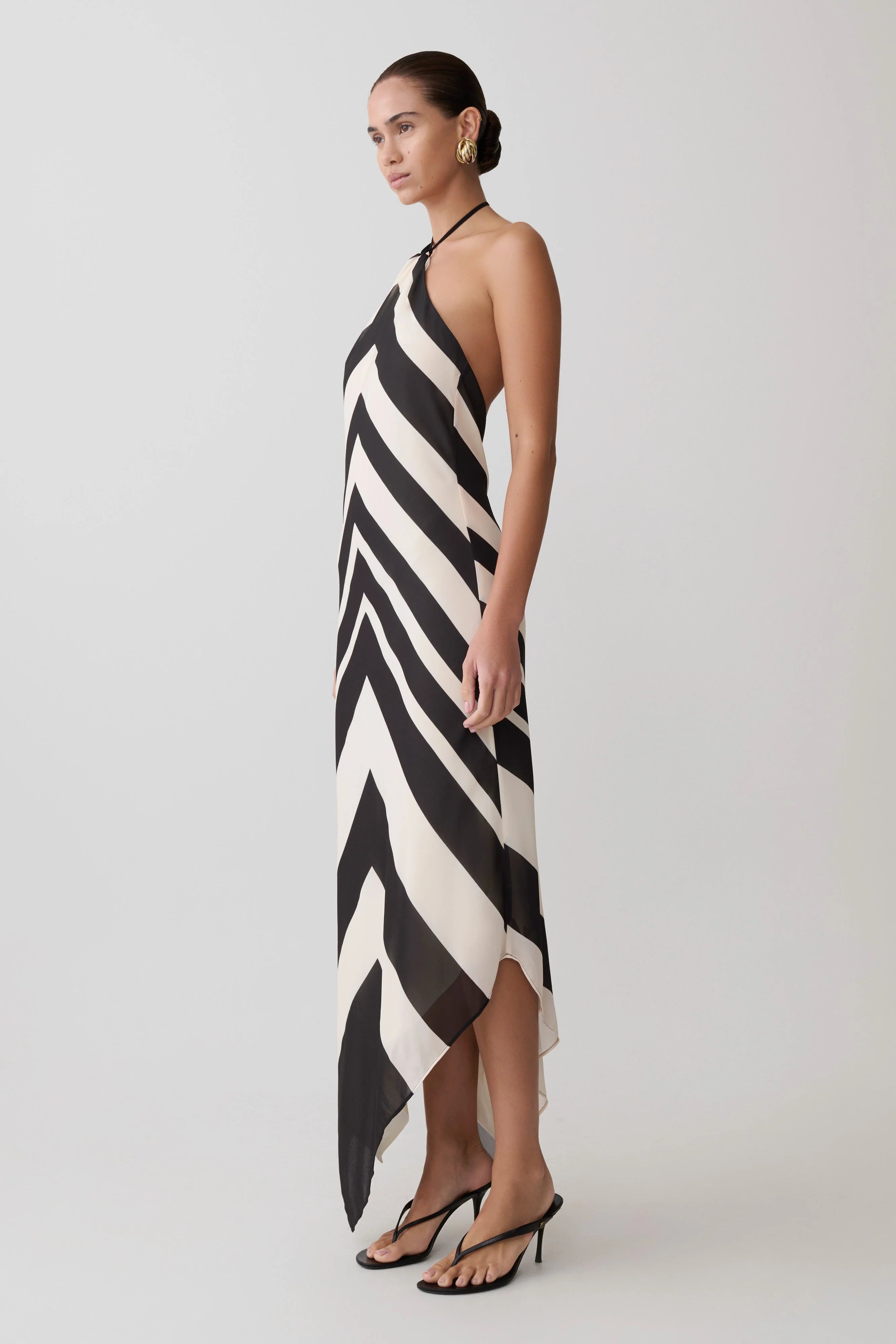 Hope Satin Halter Midi Dress Black White