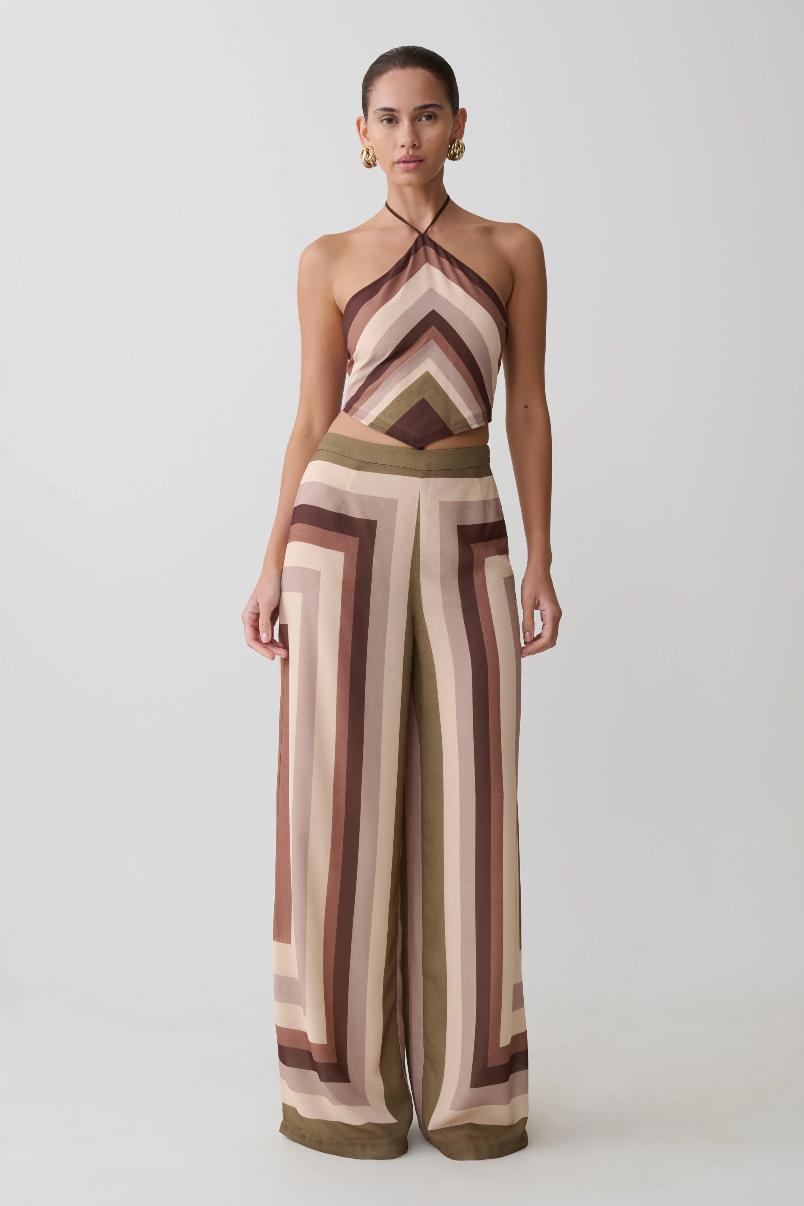 Thea Halter Chiffon Sleeveless Top Multi Stripe