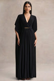 Romilly Black Plunge Neck Maxi Dress With Gathered Detail