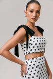 Phoebe Black White Polka Dot Crop Top With Tie Straps Tie