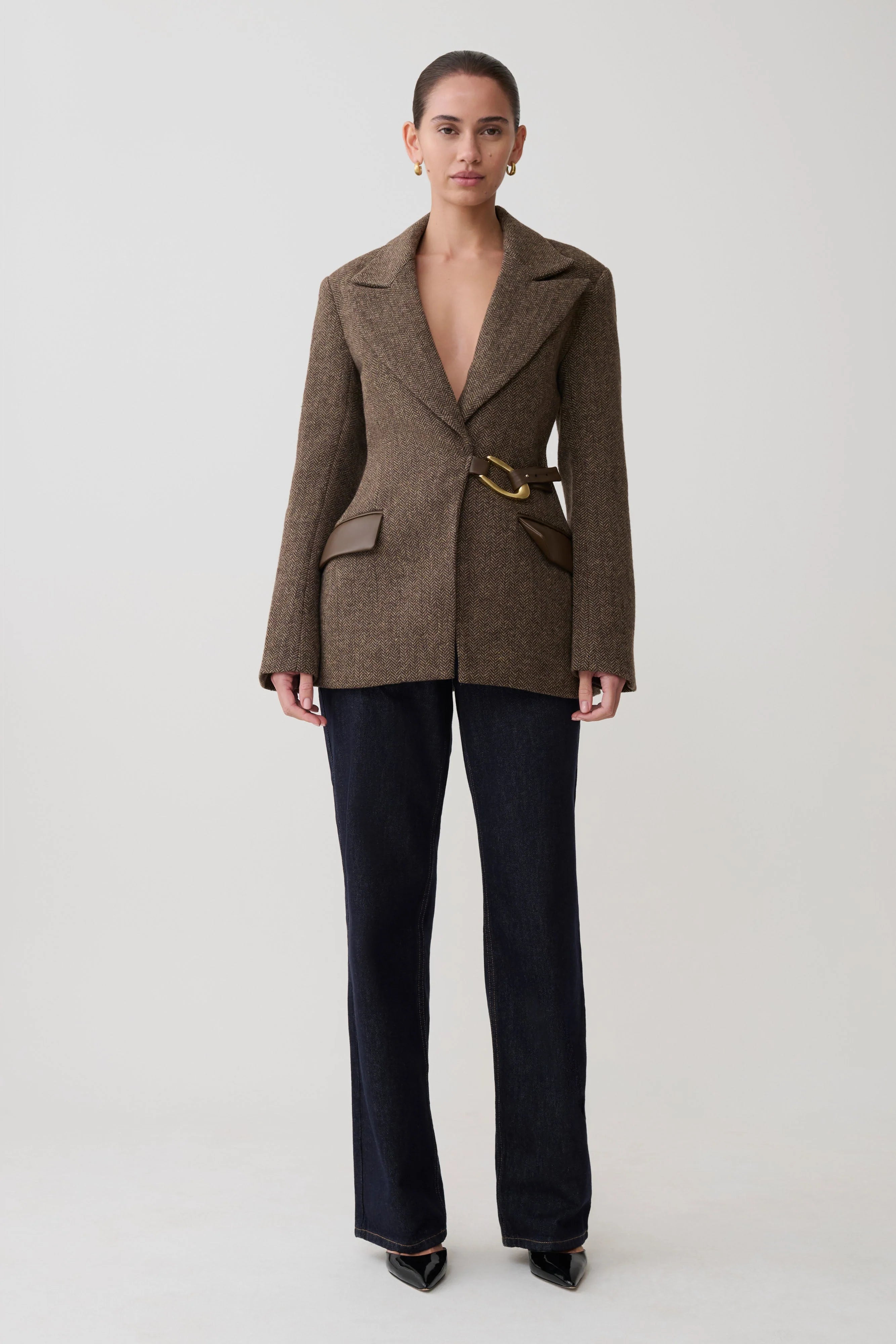 Romy Structured Blazer With Hardware Herringbone