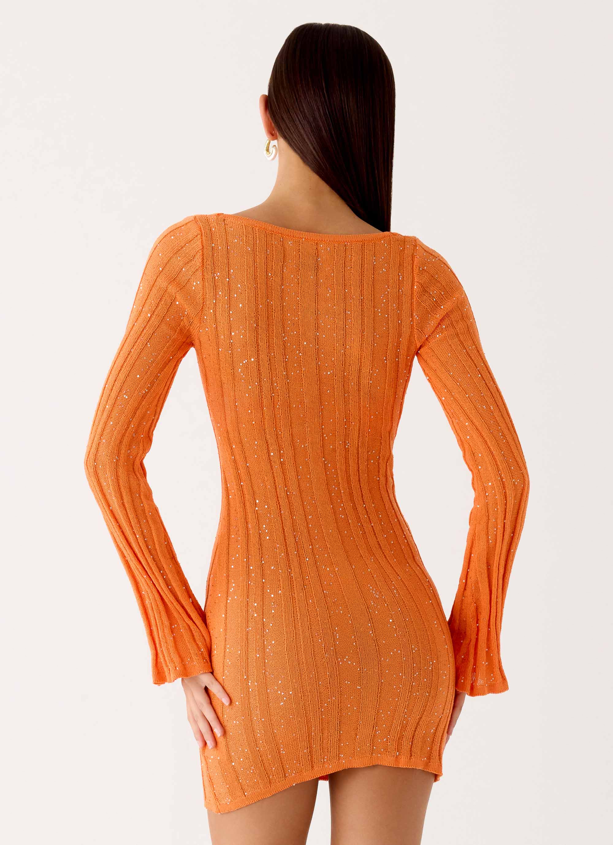 Estrella Long Sleeve Knit Mini Dress Orange