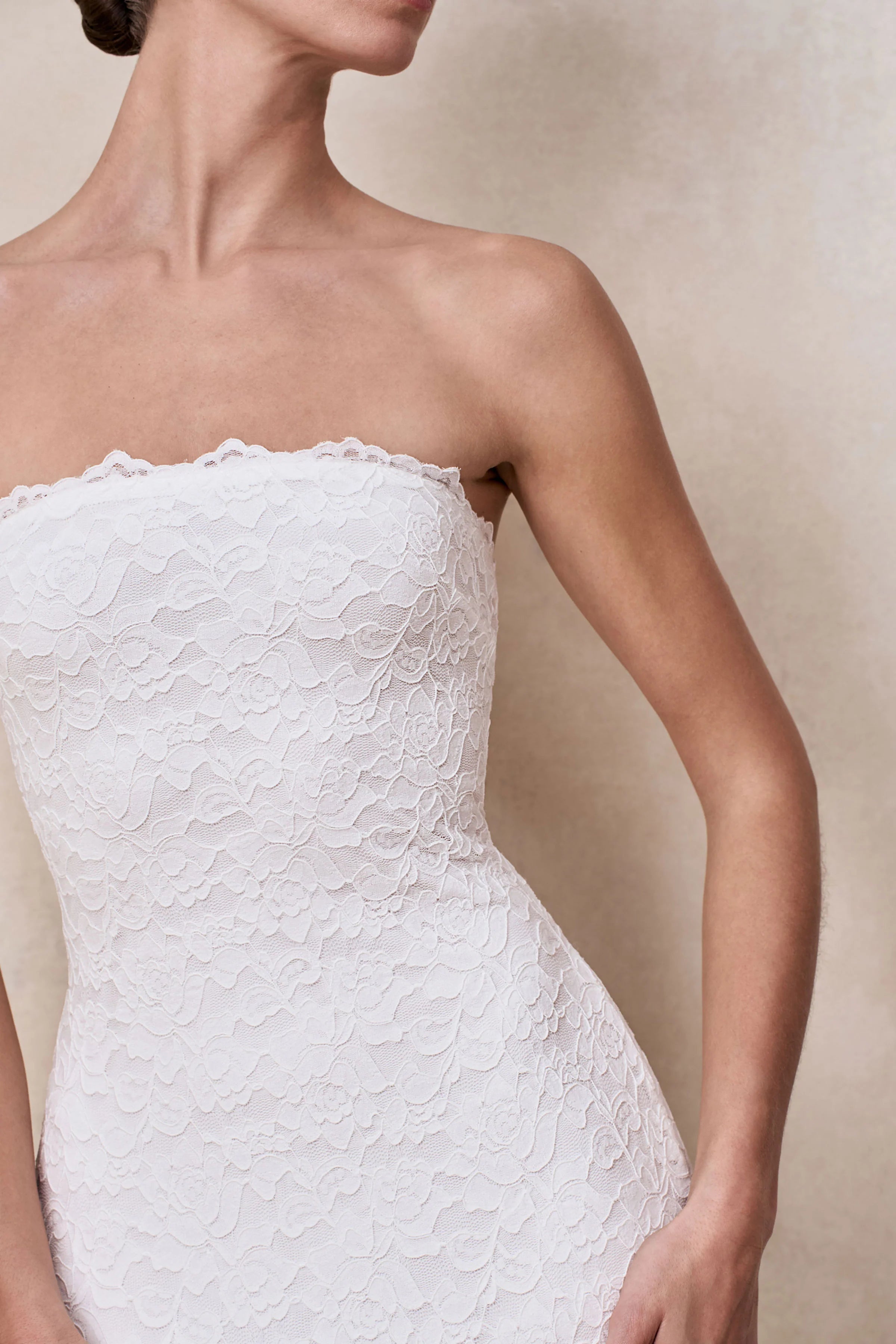 Massima White Lace Bandeau Maxi Dress With Scarf Detail