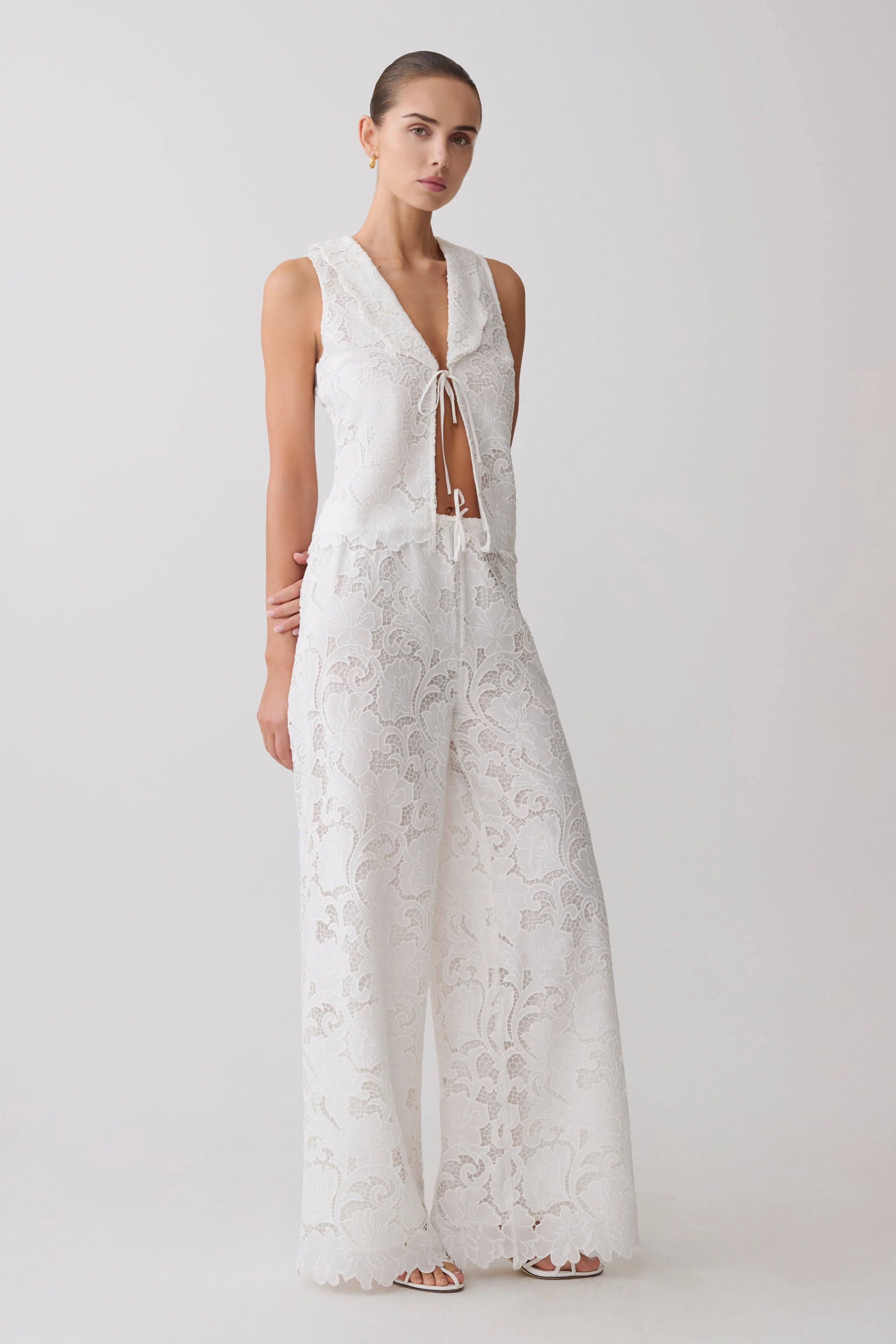 Tessa Broderie Straight Leg Pants White