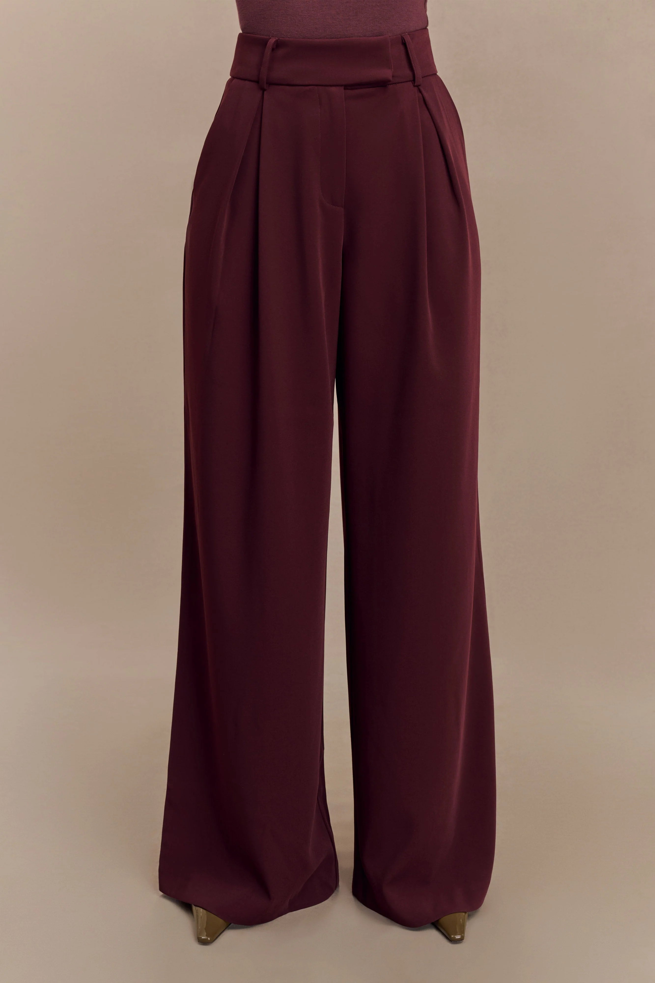 Jacqueline Pleated Wide Leg Pants Mahogany