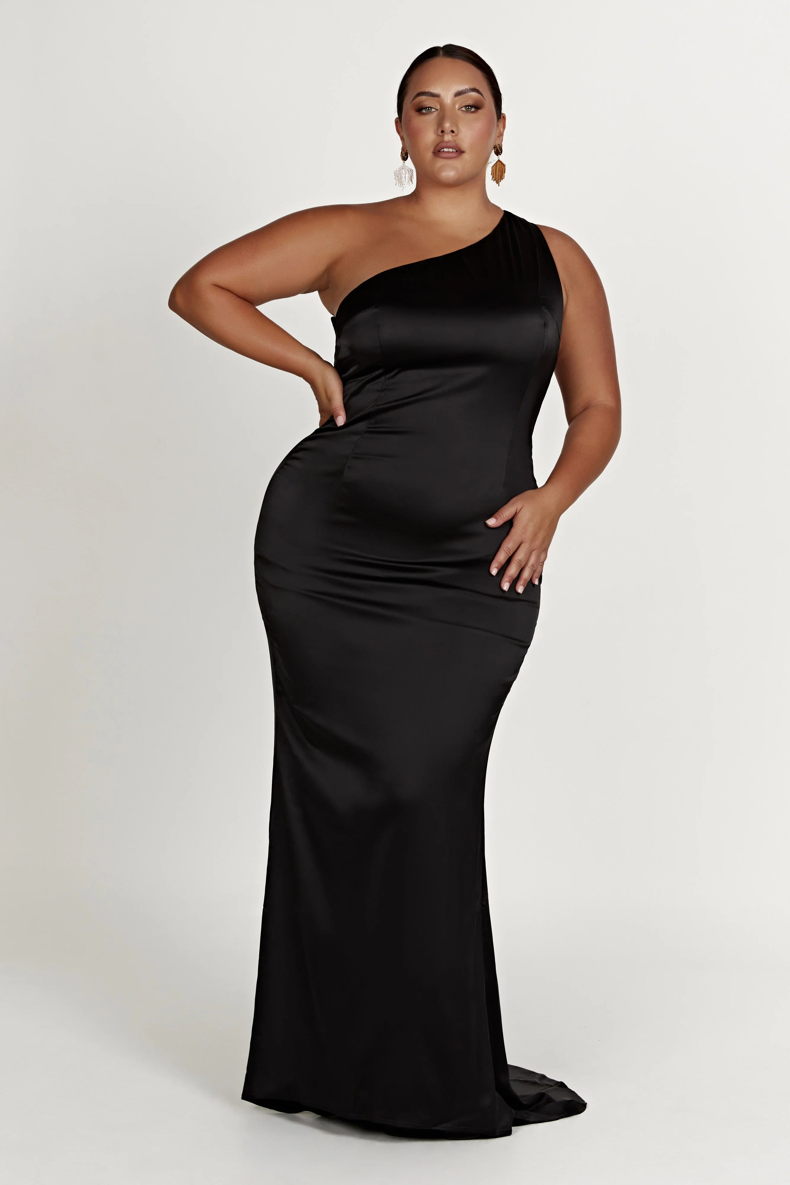 Harper One Shoulder Gown Black