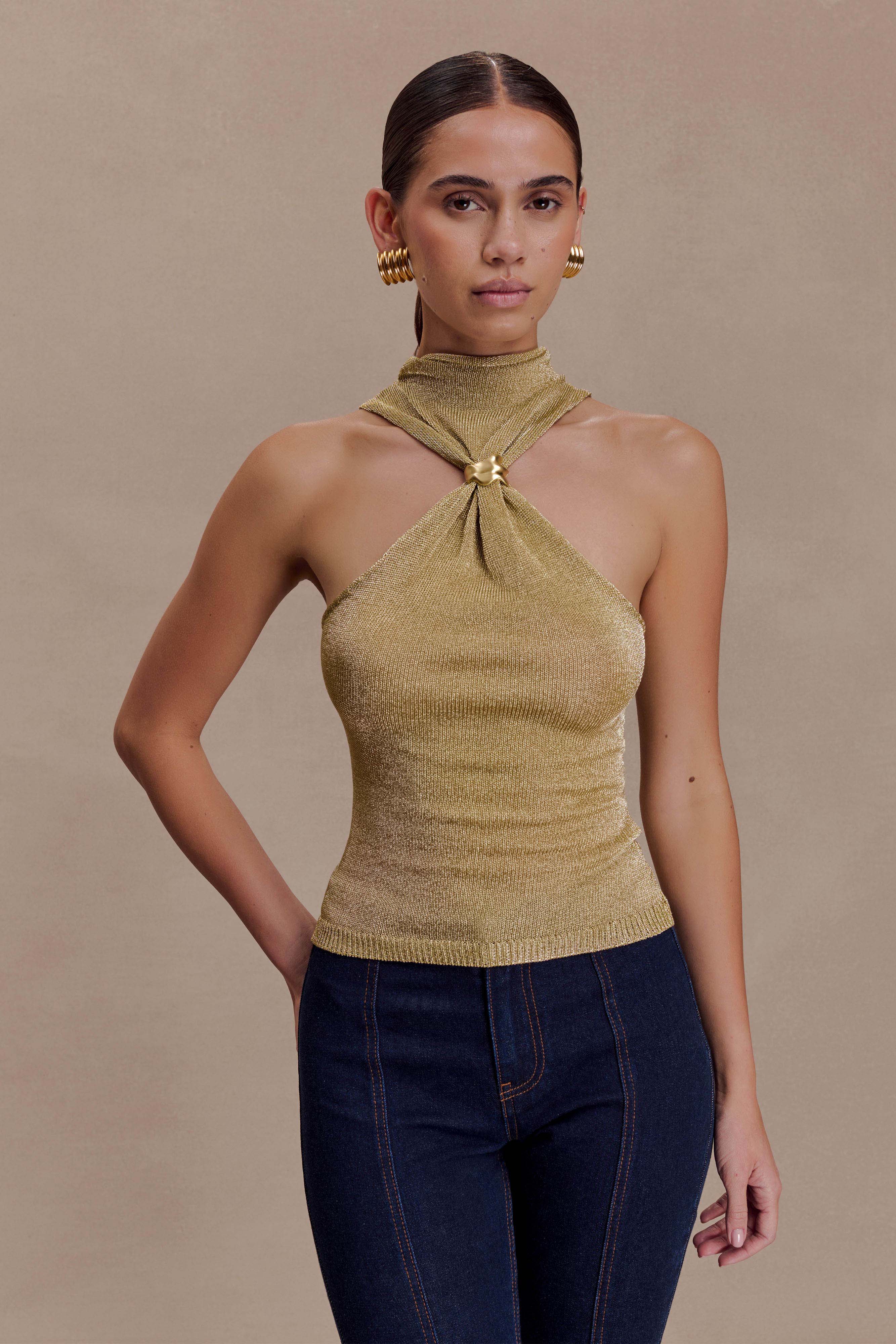 Nikki Lurex Top With Hardware Gold