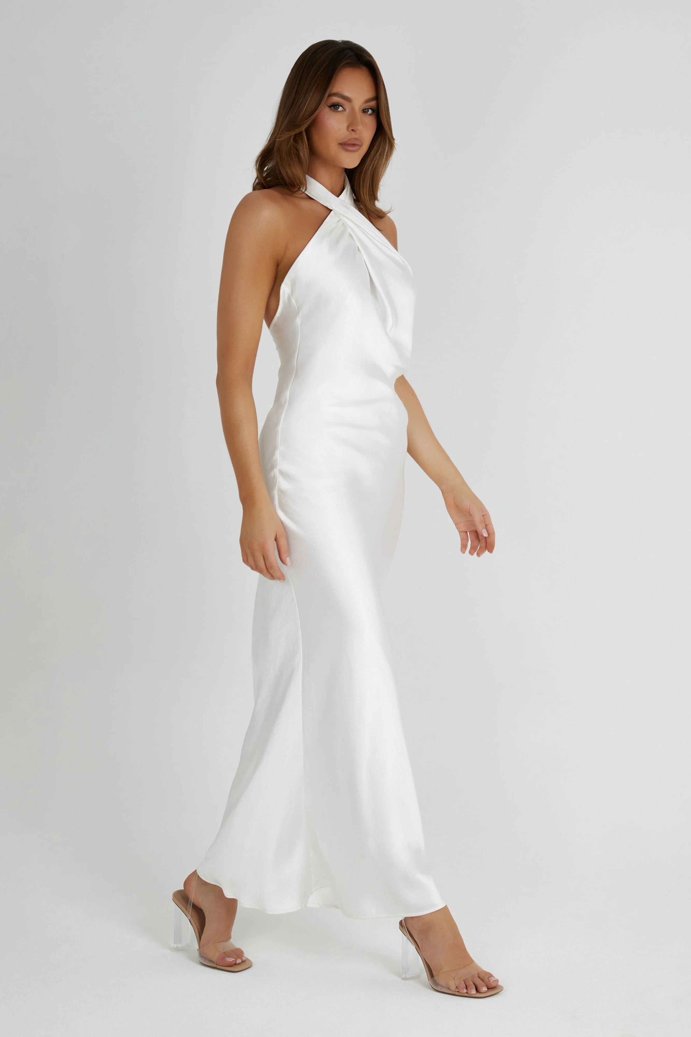 Laura Halter Satin Gown White