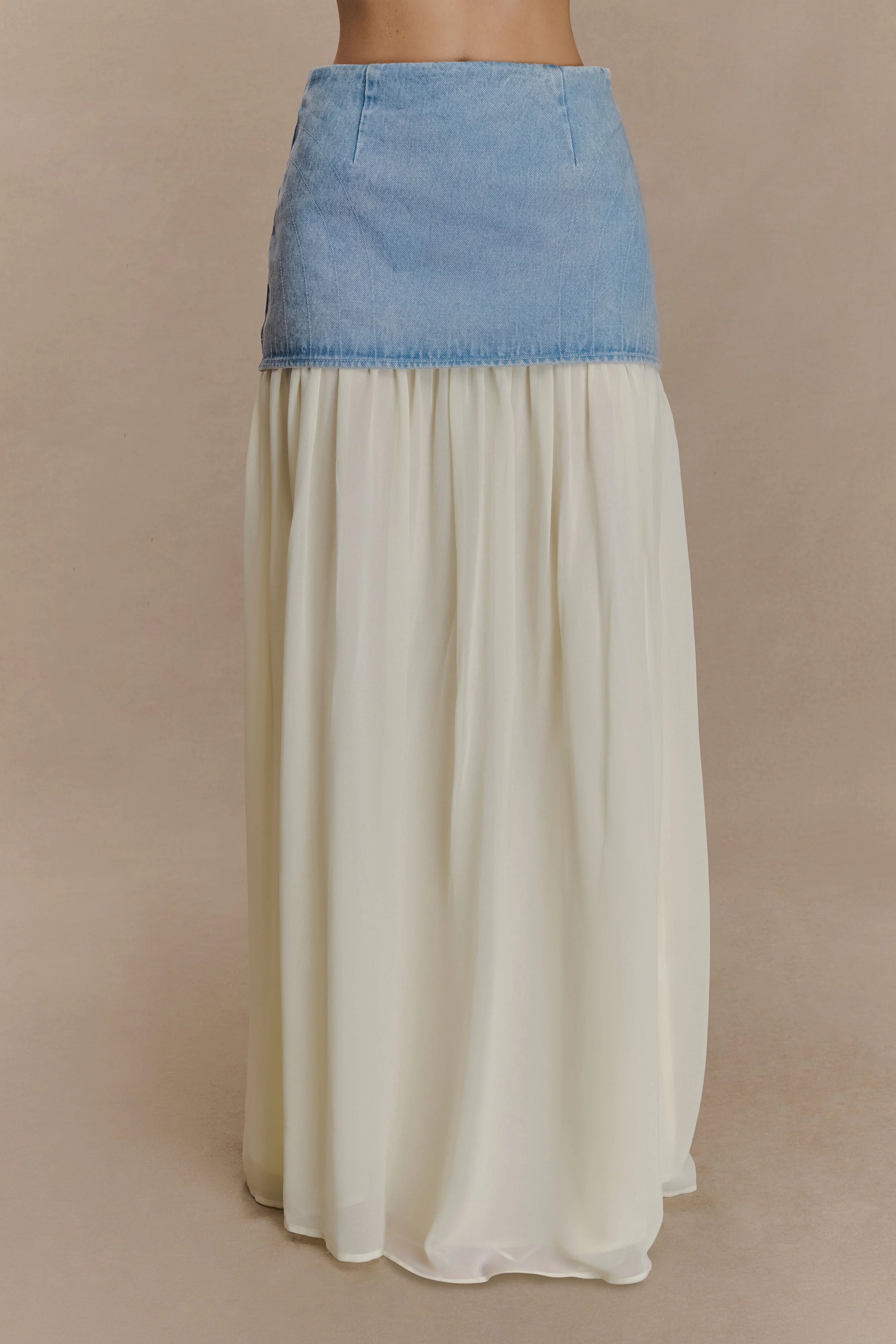 Tully Chiffon Denim Maxi Skirt 80S Blue