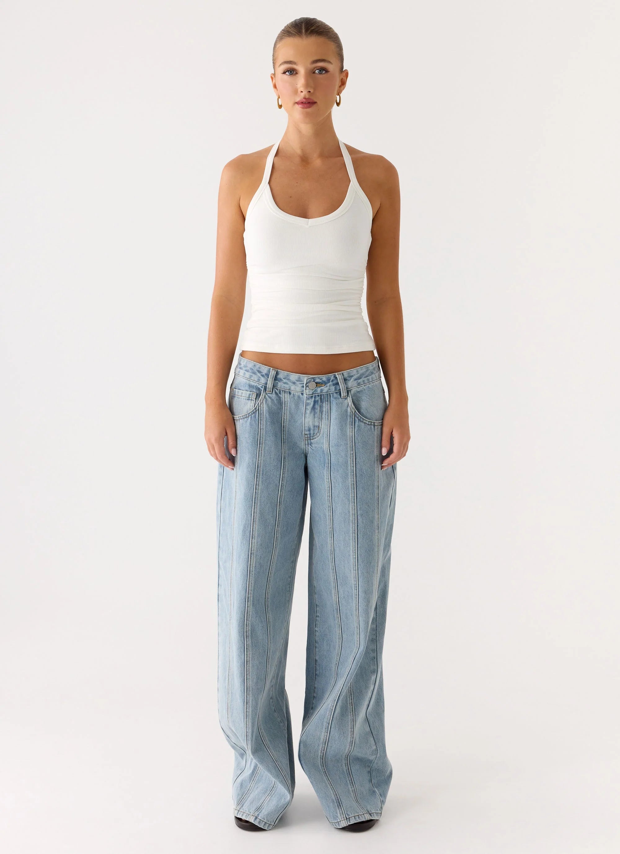 Naturi Ribbed Halter Top White