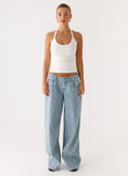 Naturi Ribbed Halter Top White