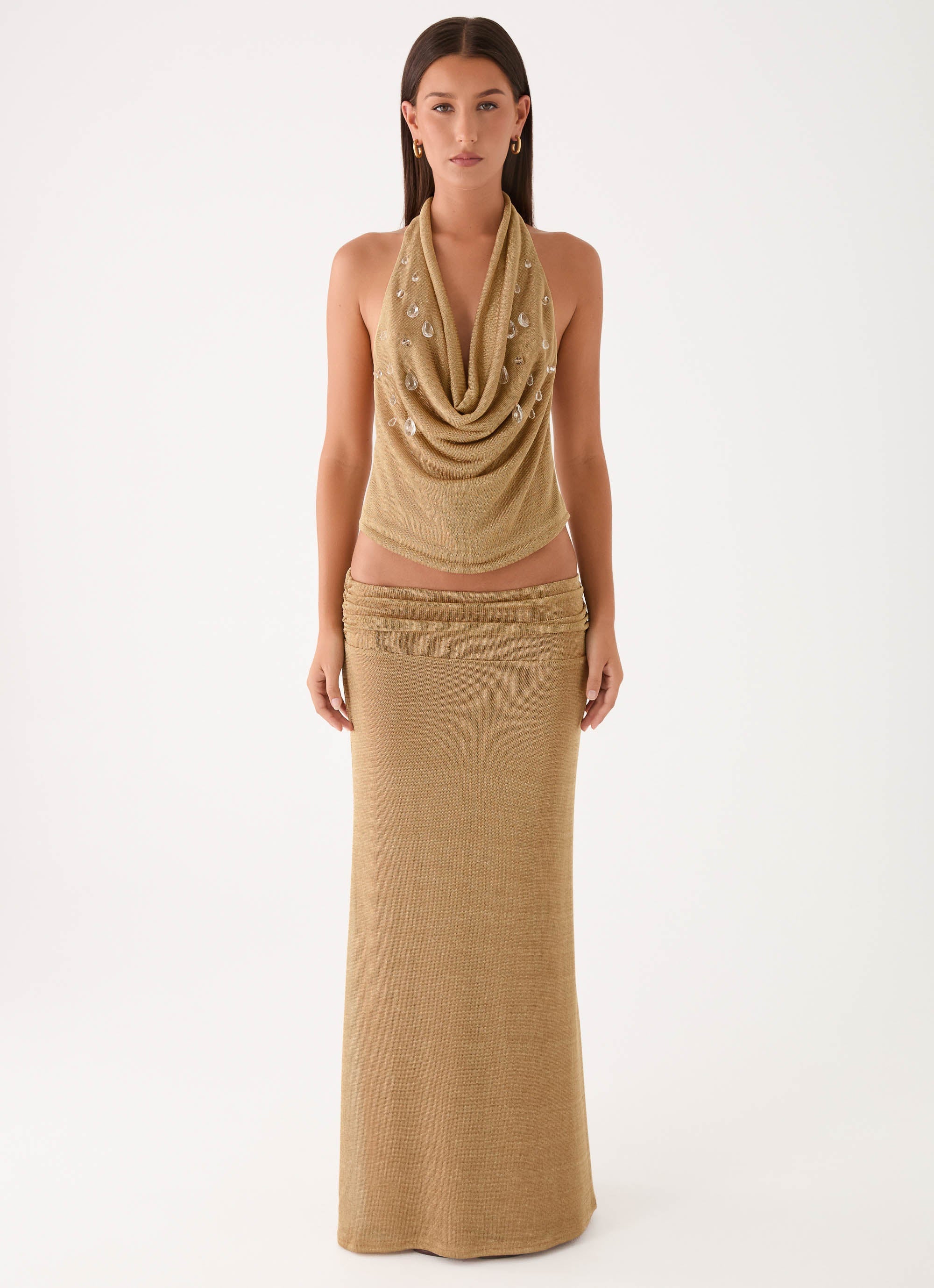 Olyssia Shimmer Embellished Top Shimmer Gold