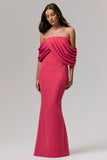Serene Hot Pink Draped Bardot Maxi Dress
