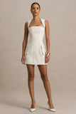 Mollie Nude Square Neck Tailored Micro Mini Dress