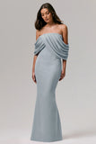 Serene Powder Blue Draped Bardot Maxi Dress