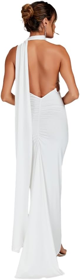 Women Sexy Backless Dress Bodycon Sleeveless Open Back Maxi Dress Formal Cocktail Wedding Guest