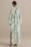 Delphia Green Floral Print High Neck Maxi Dress