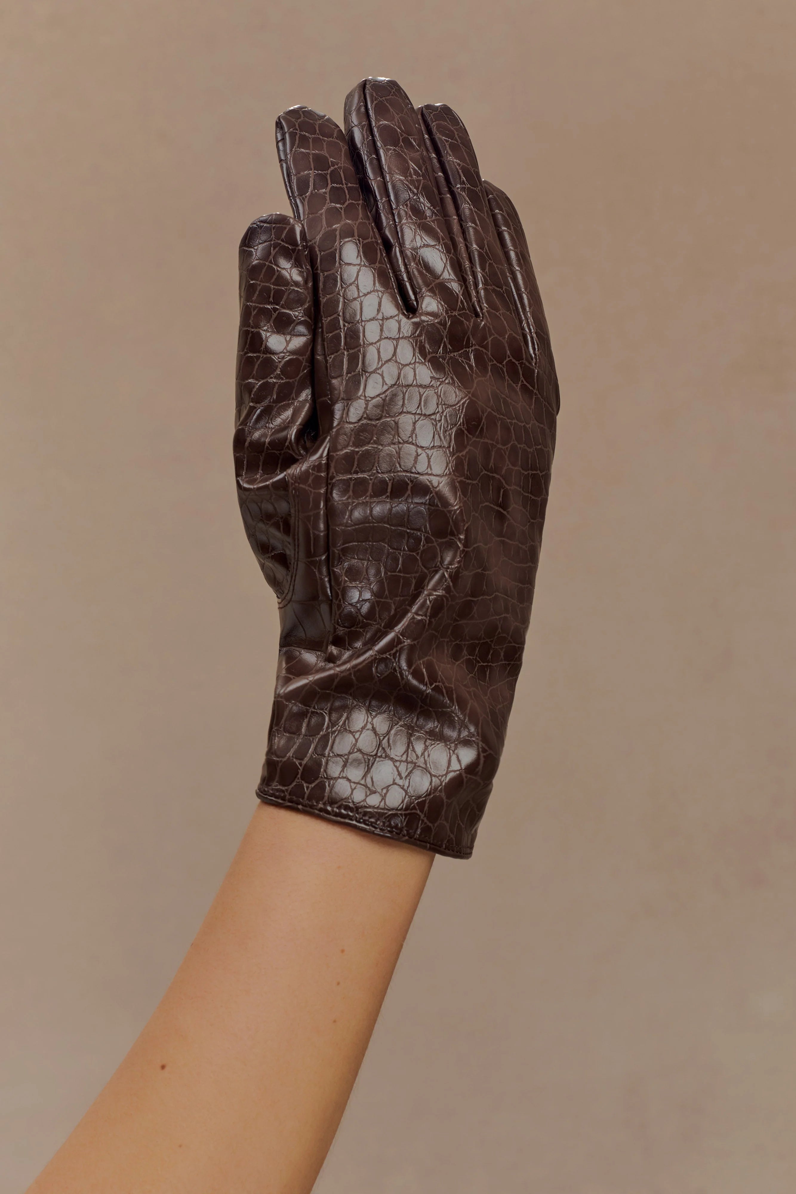 Atlas Faux Leather Crocodile Gloves Chocolate