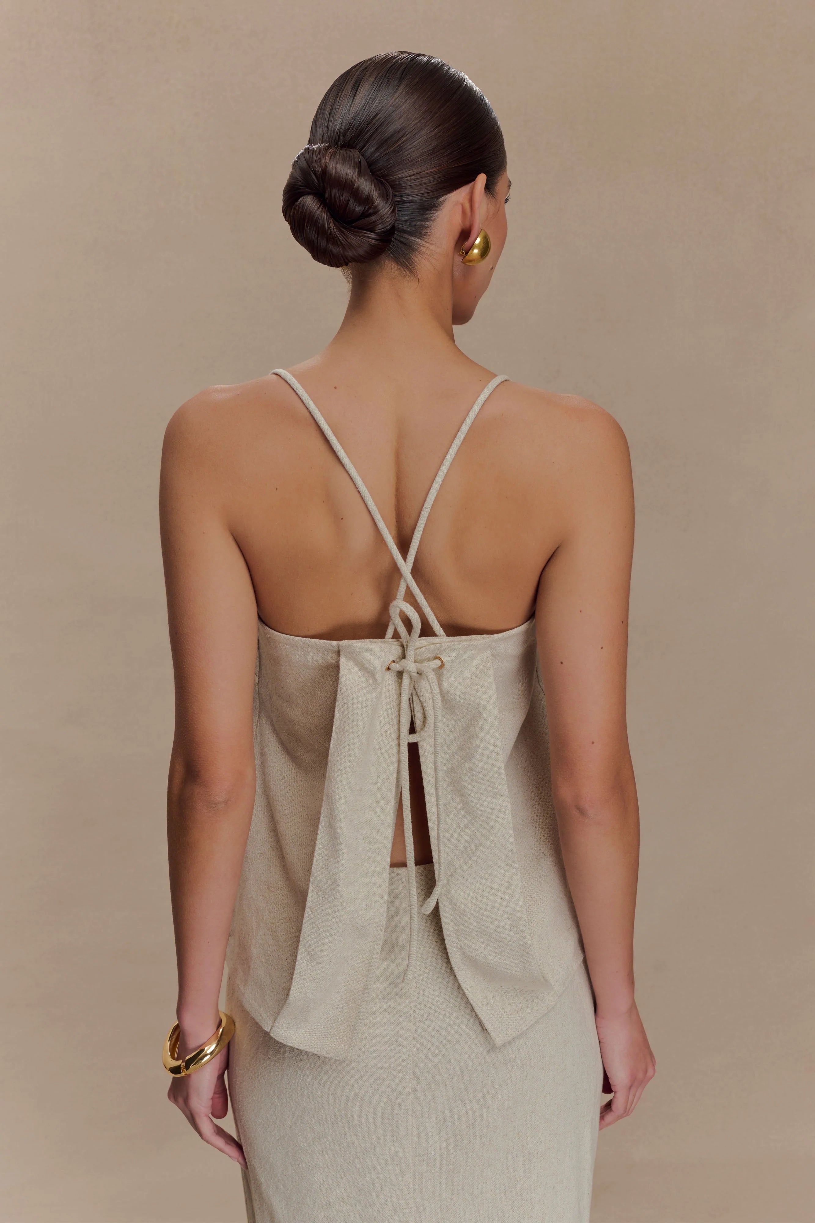 Casey Linen Corded Embroidered Linen Top Natural