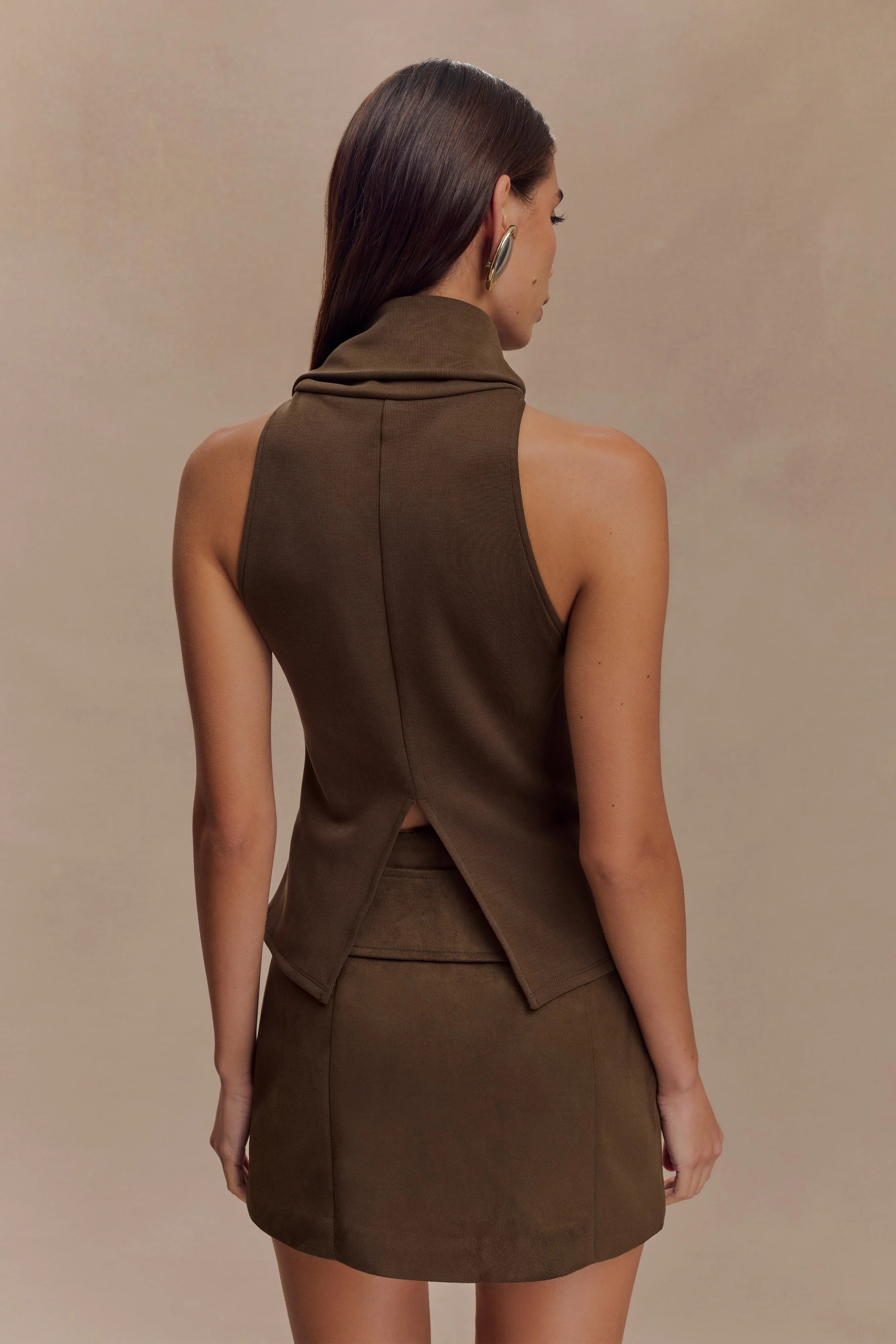 Hayes Faux Suede Belted Mini Skirt Chocolate