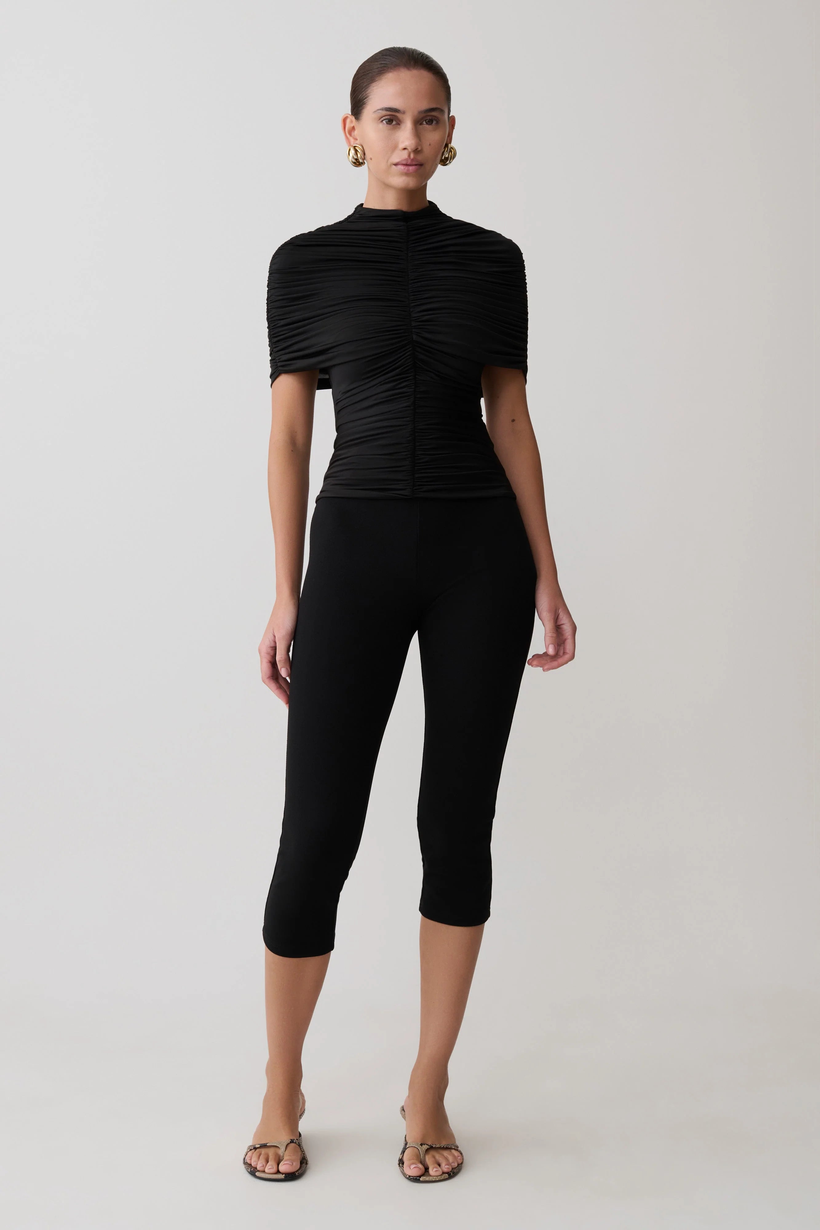 Linh Slinky High Neck Gathered Top Black