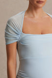 Dome Powder Blue Square Neck Mesh Sleeve Maternity Maxi Dress