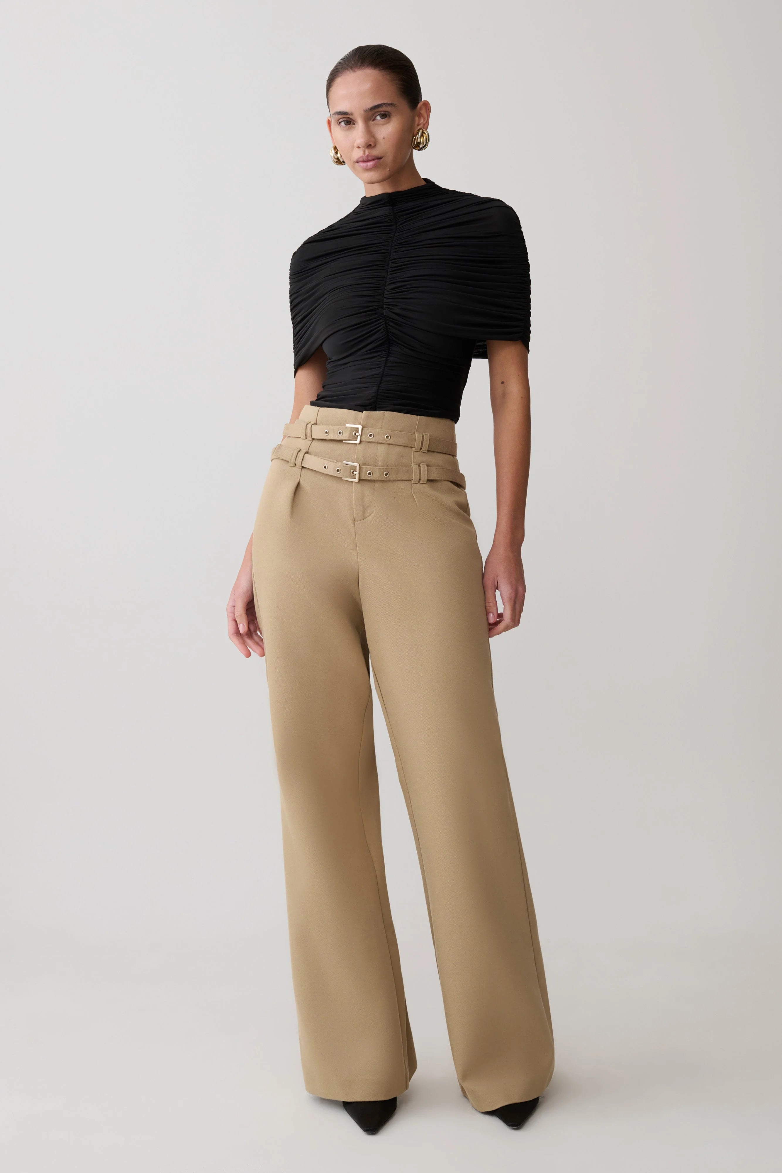 Linh Slinky High Neck Gathered Top Black