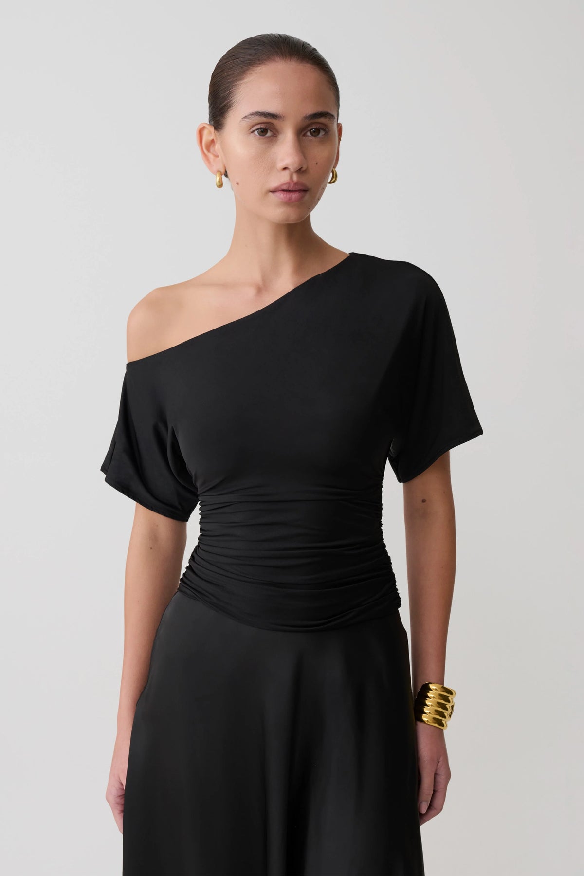 Luu Off Shoulder Slinky Top Black