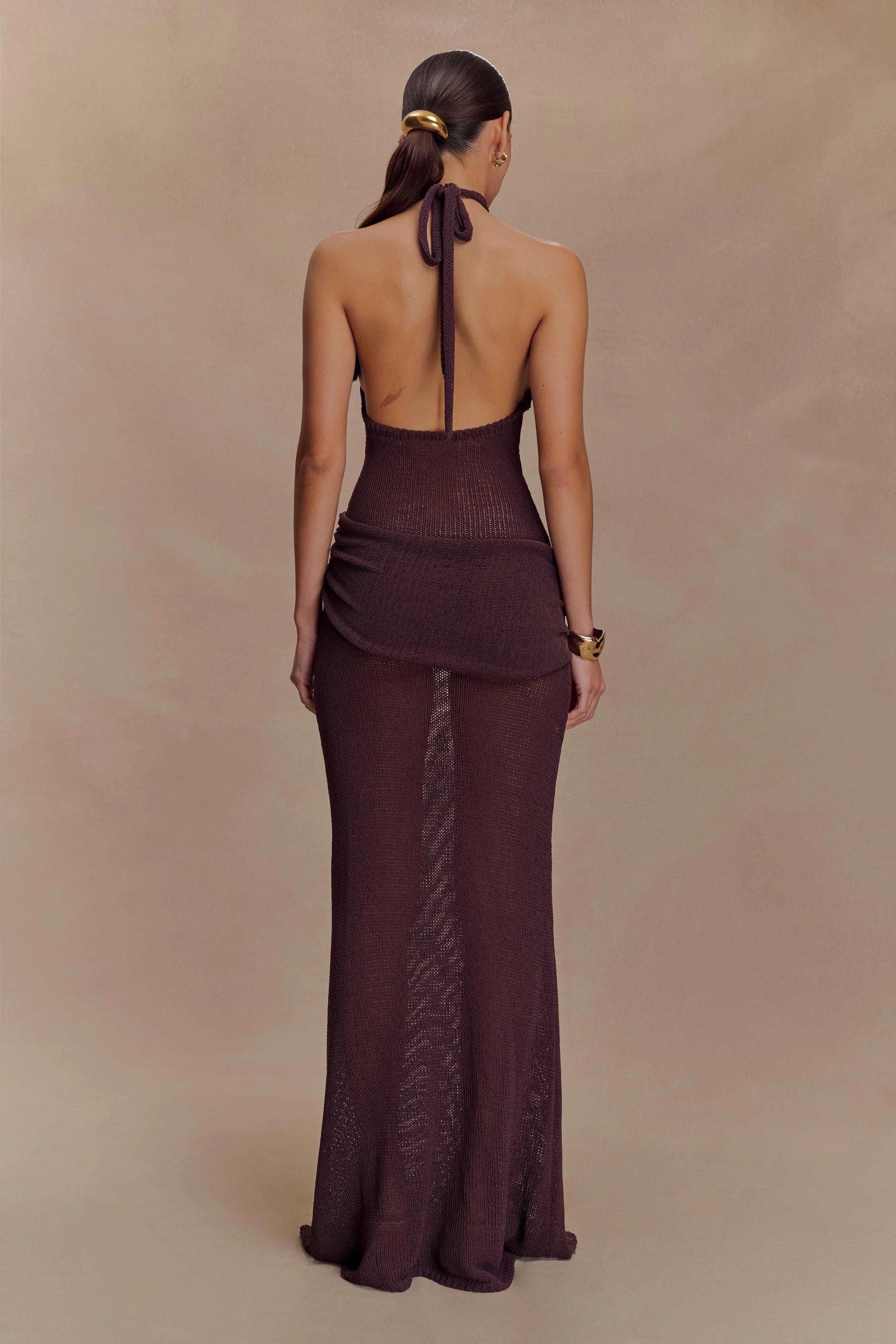 Reece Halter Knit Maxi Dress Chocolate