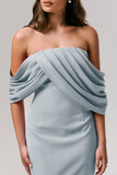 Serene Powder Blue Draped Bardot Maxi Dress